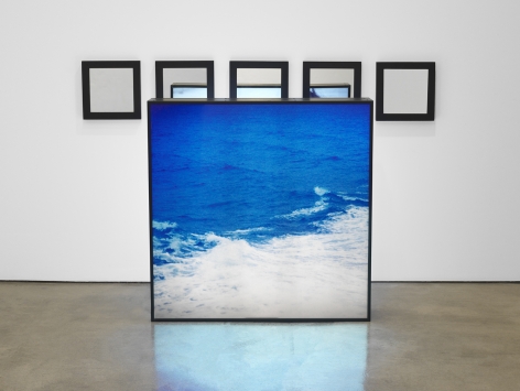 Alfredo Jaar Untitled (Water) E, 1990 Double-sided lightbox with two color transparencies, five mirrors Lightbox: 43.5 x 43 x 9.5 inches (110.5 x 109 x 24 cm) Mirrors, each: 12 x 12 x 2 inches (30.5 x 30.5 x 5 cm) Overall dimensions variable (GL8906)