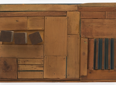 Mildred Thompson, “Wood Picture” (c. 1967), wood, paint, nails, 16.25 x 24.75 x 4.25 inches (all images courtesy the Estate of Mildred Thompson and Galerie Lelong & Co., New York, unless otherwise stated)